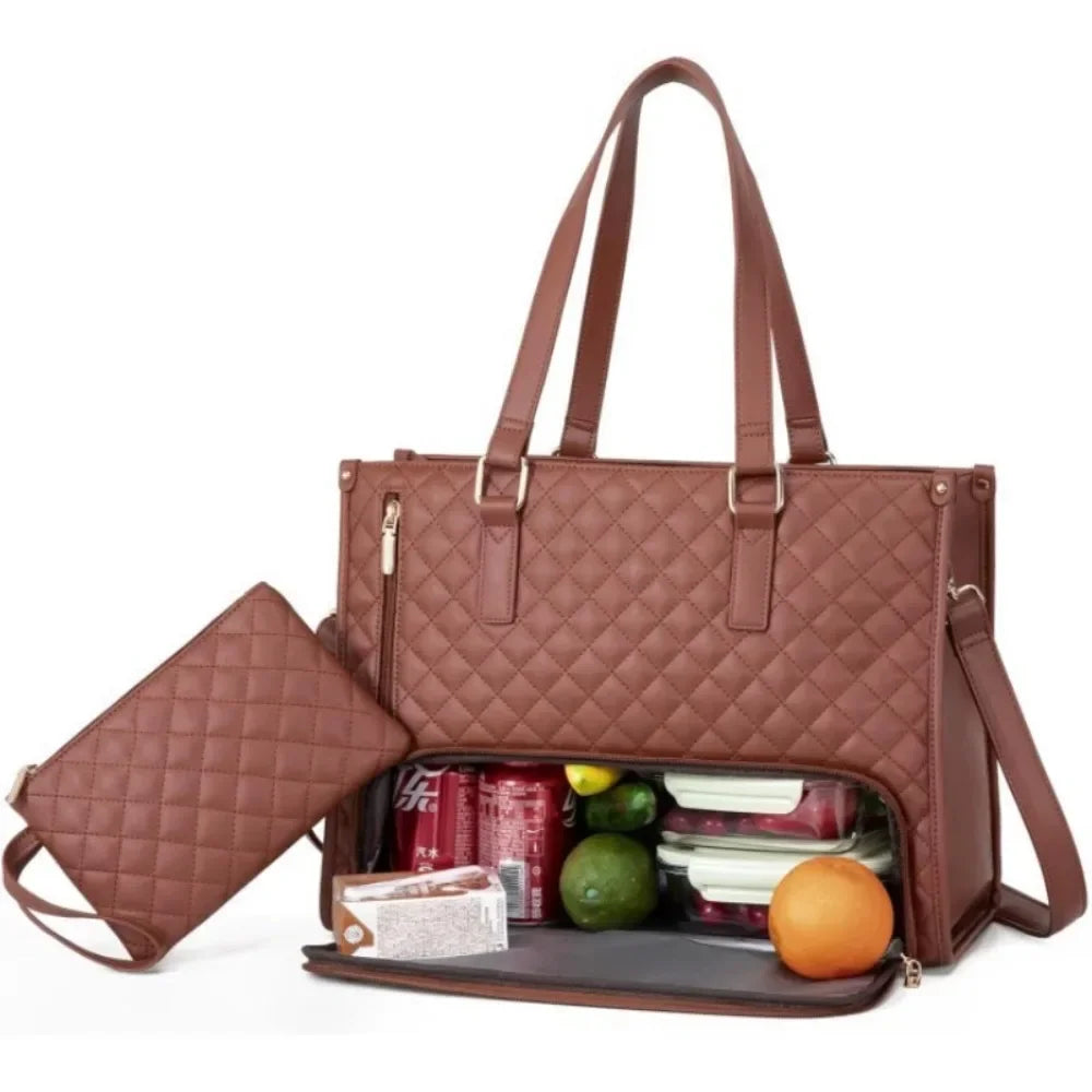 Luxury Quilted Multifunction Tote + Shoulder Pouch