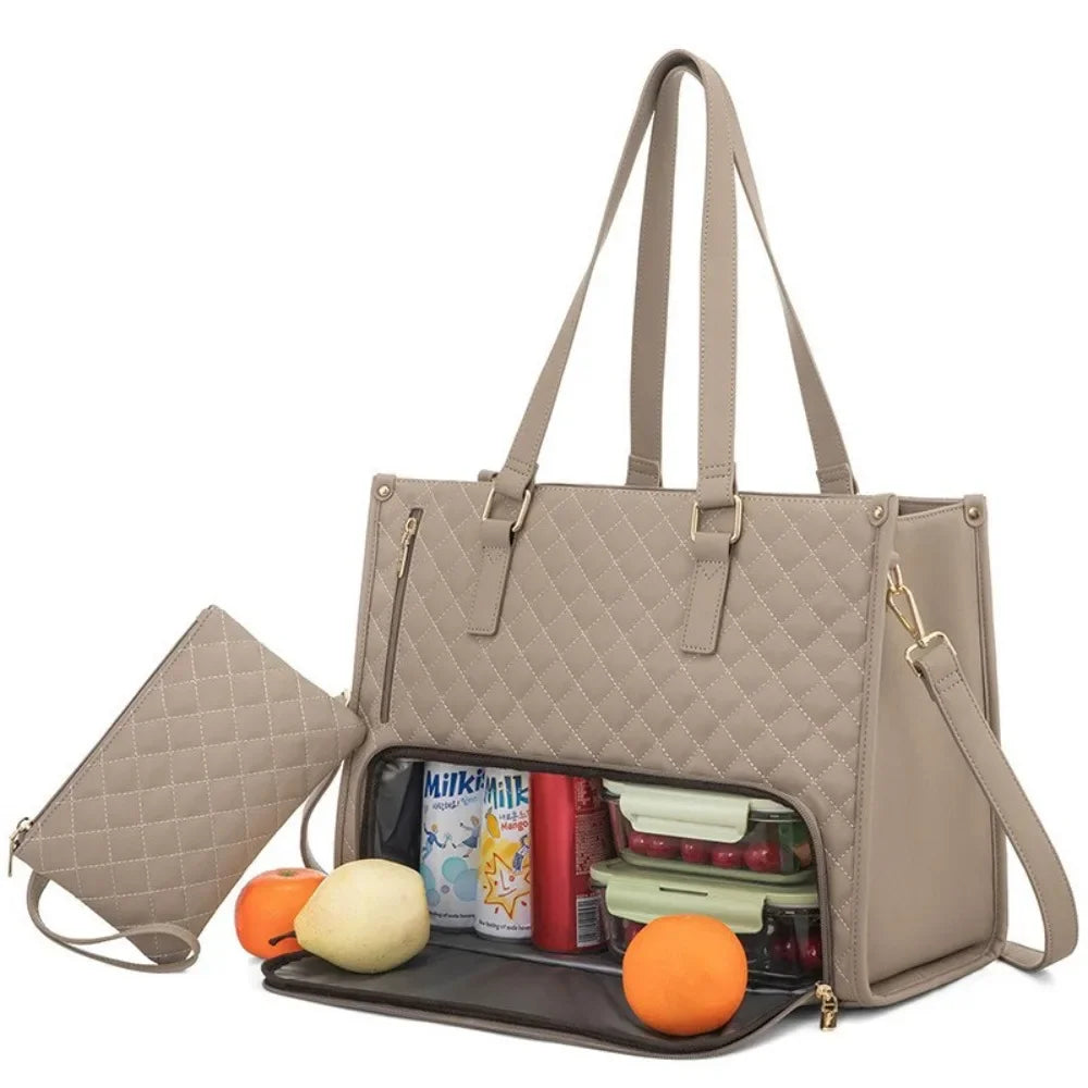 Luxury Quilted Multifunction Tote + Shoulder Pouch