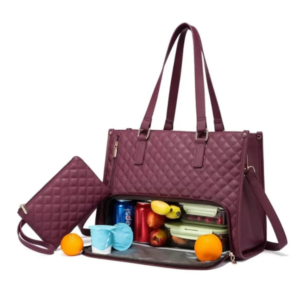 Luxury Quilted Multifunction Tote + Shoulder Pouch