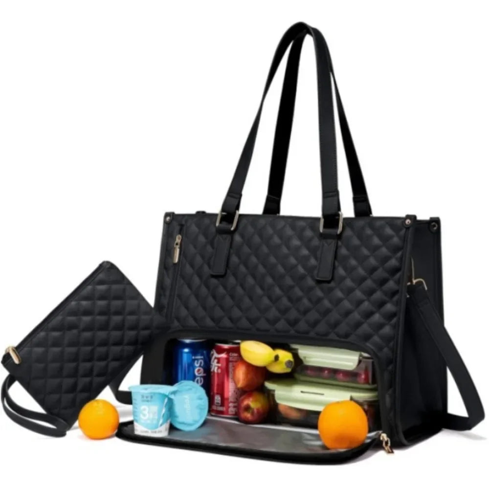 Luxury Quilted Multifunction Tote + Shoulder Pouch